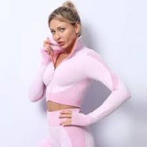 This is a light pink workout set with very stretchy and soft material